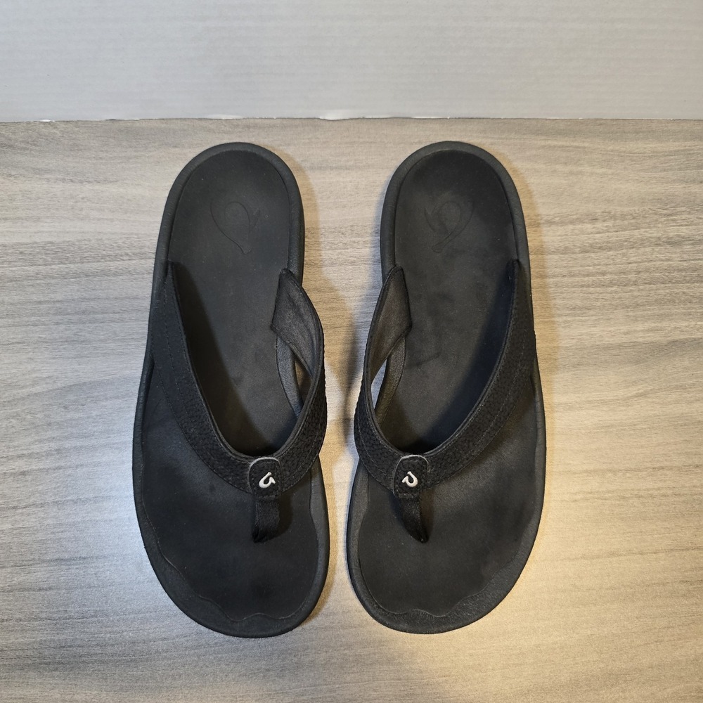 OluKai Womens Black Ohana Thong Flip Flop Sandals Beach Water Resistant Sz 9